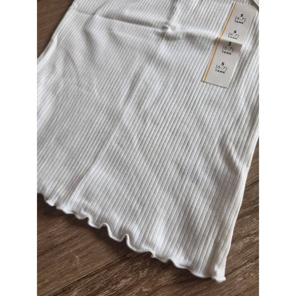Cat & Jack Girls Tank Top Small 6-7 White New Ribbed Popsicle Lettuce Edge Hem - Picture 3 of 6